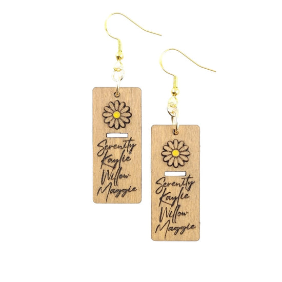 Sunflower Laser Name Engraved Earrings