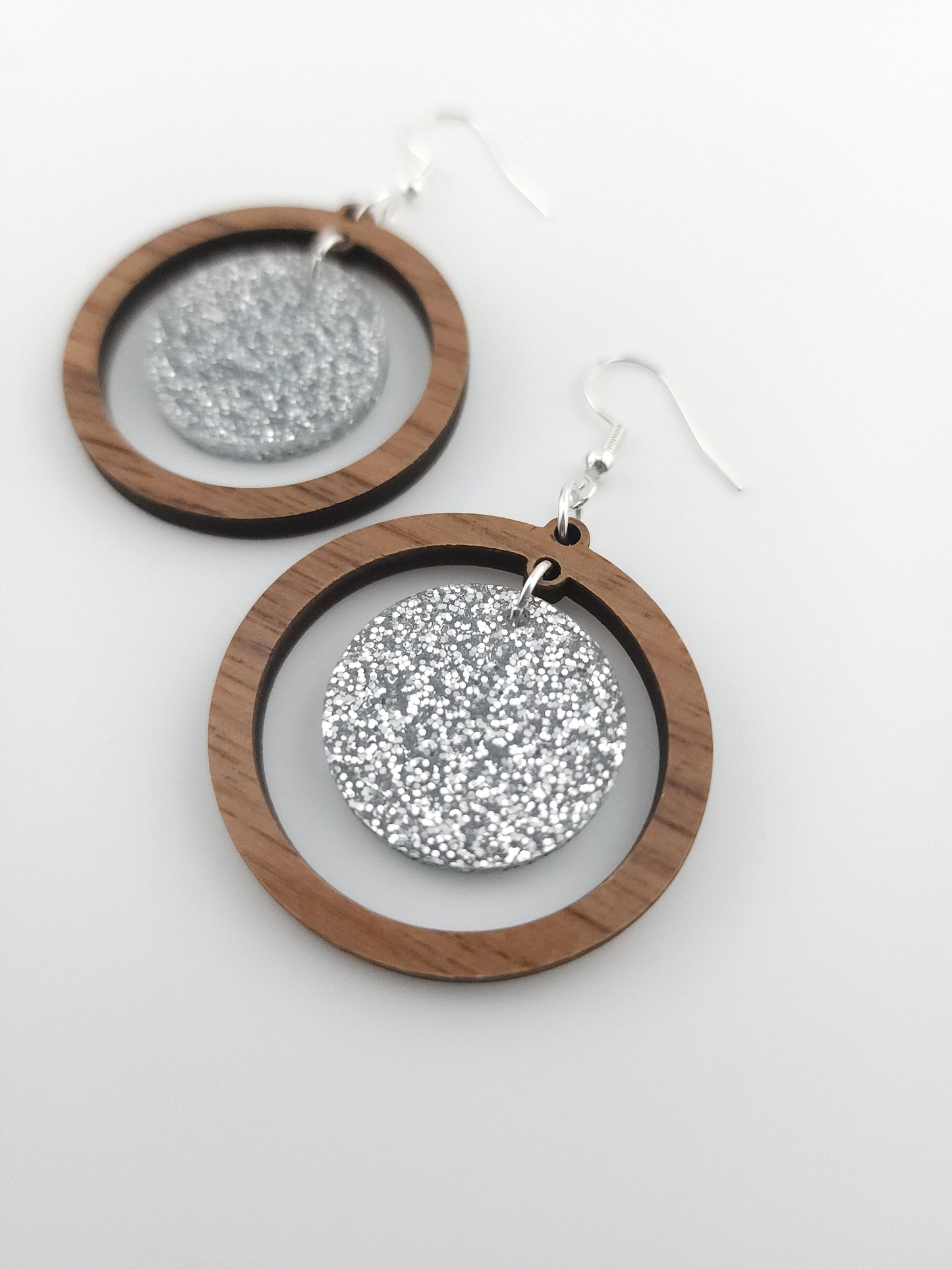 Walnut & Silver Sparkle Earrings