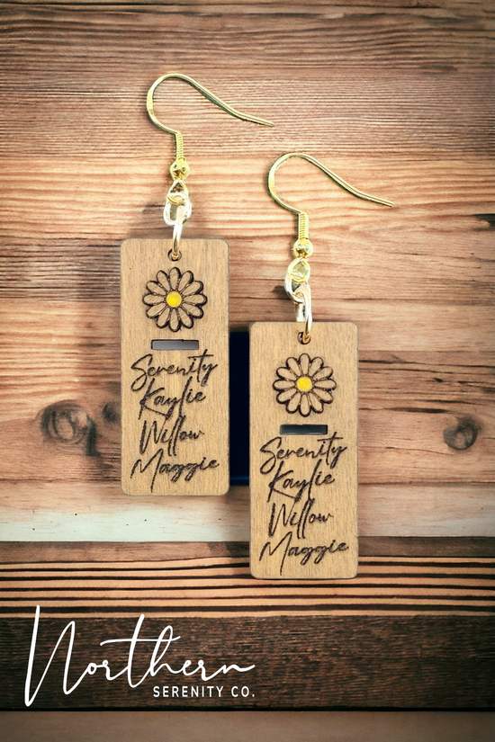 Sunflower Laser Name Engraved Earrings