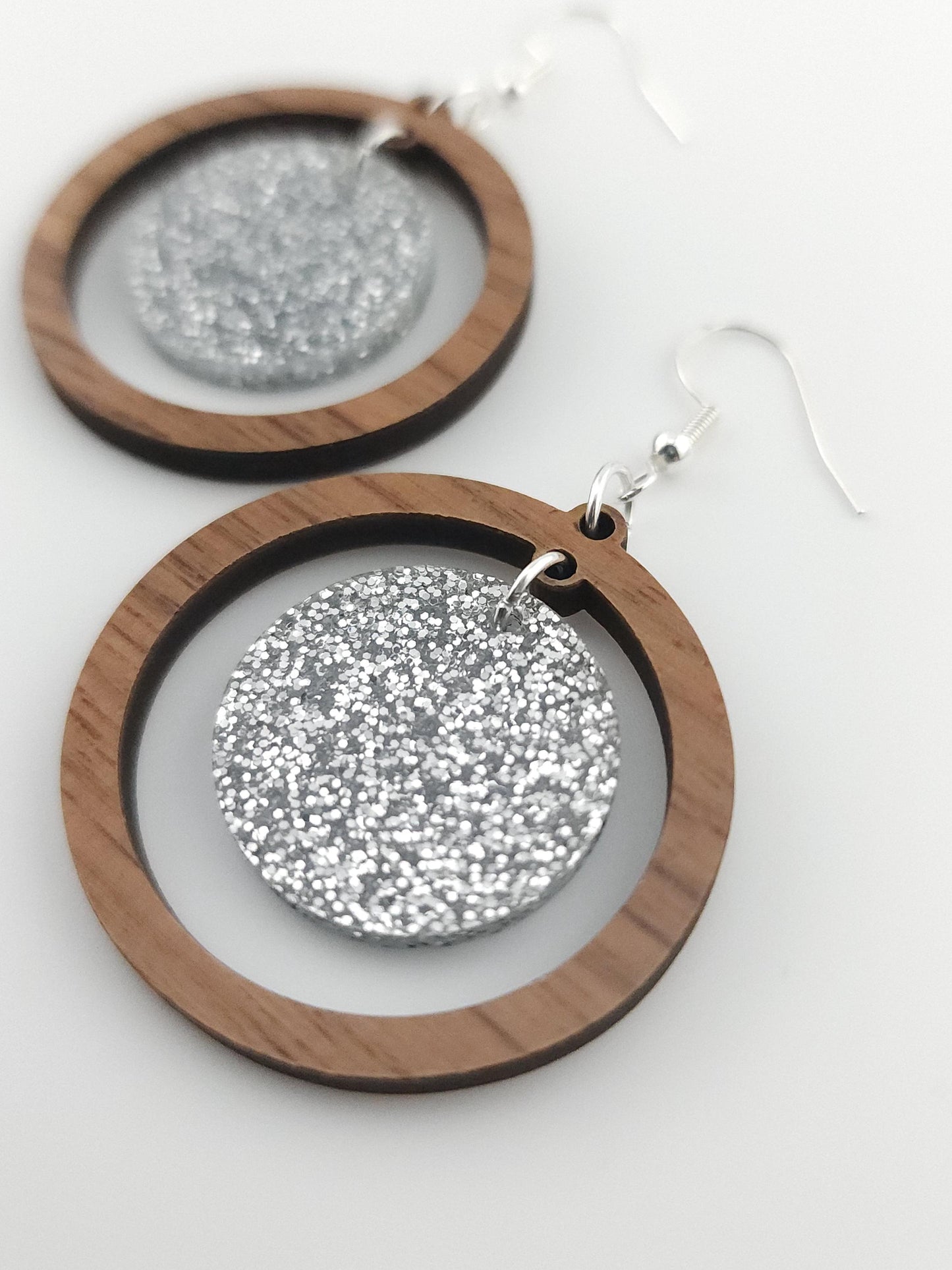 Walnut & Silver Sparkle Earrings