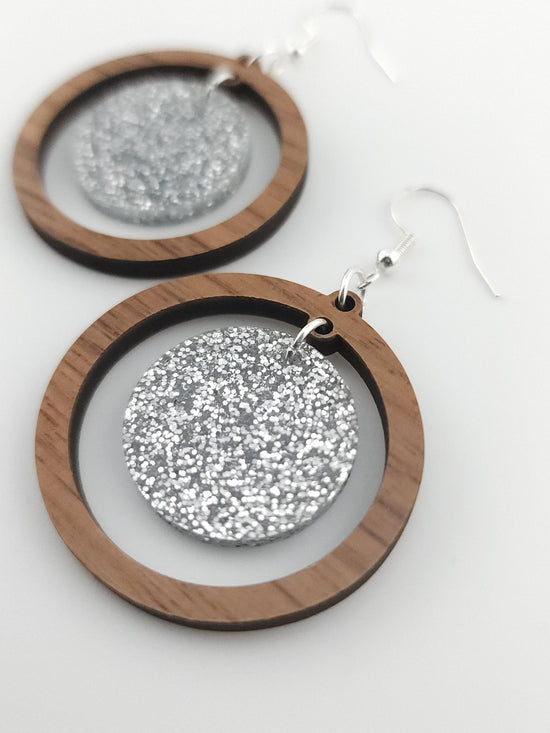 Walnut & Silver Sparkle Earrings