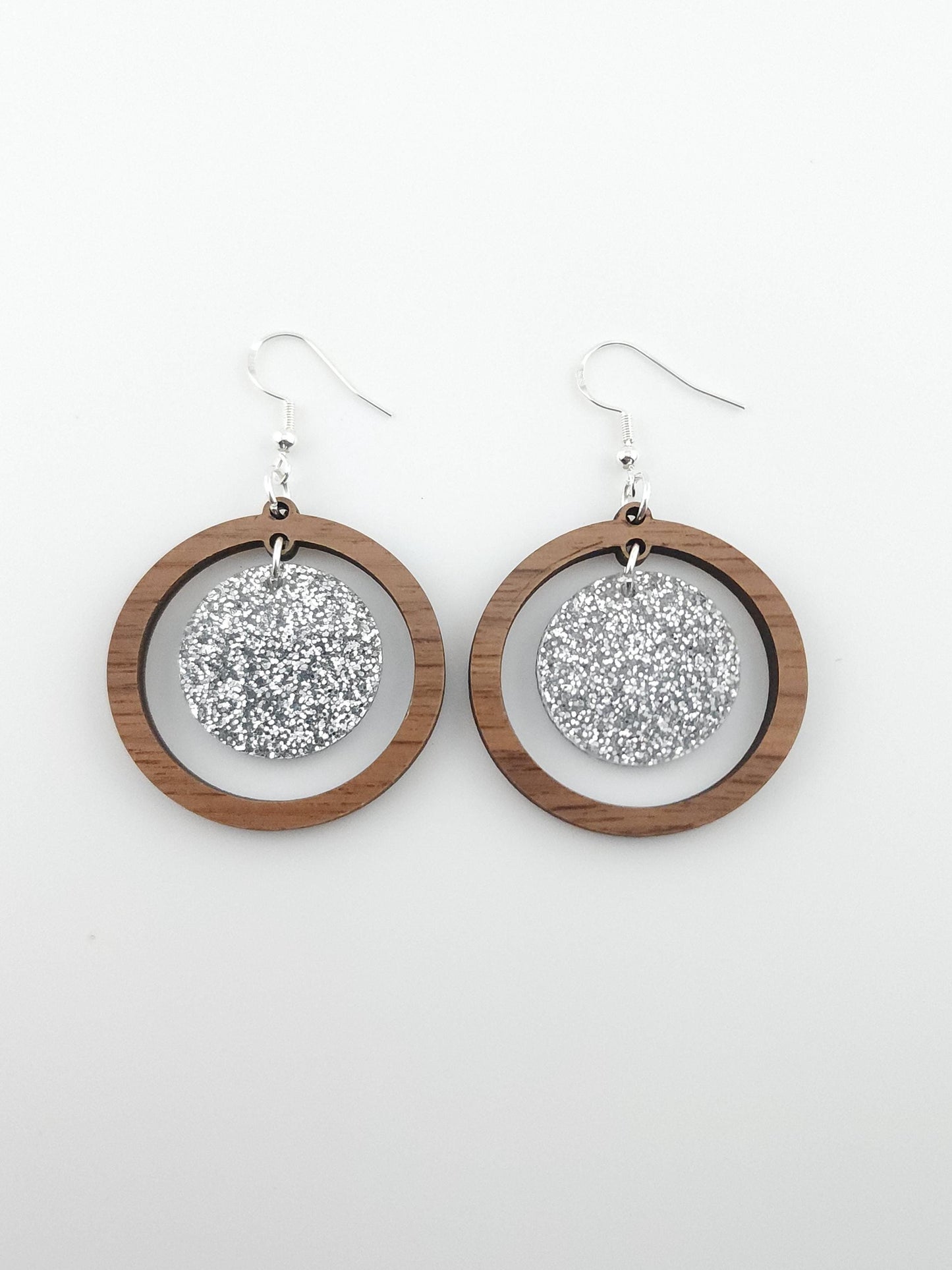 Walnut & Silver Sparkle Earrings