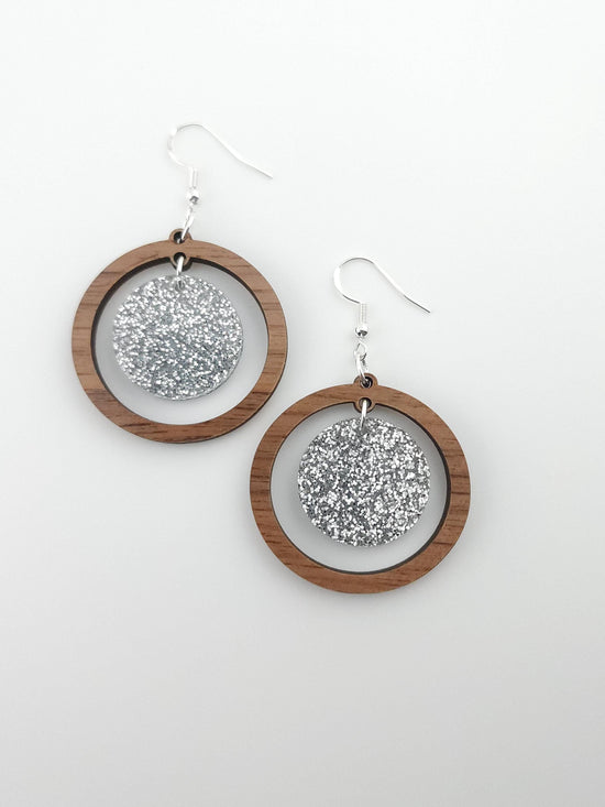Walnut & Silver Sparkle Earrings