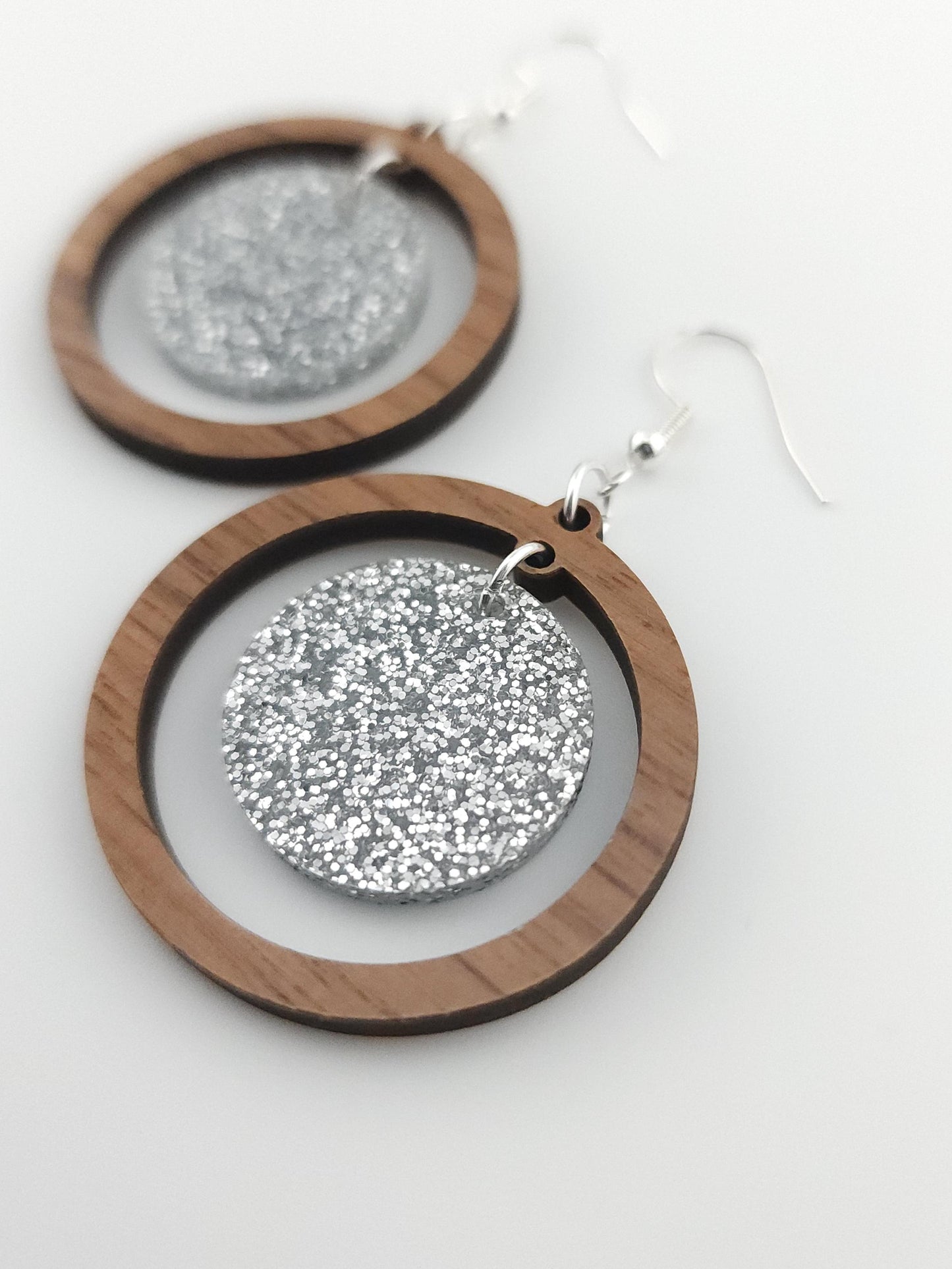 Walnut & Silver Sparkle Earrings