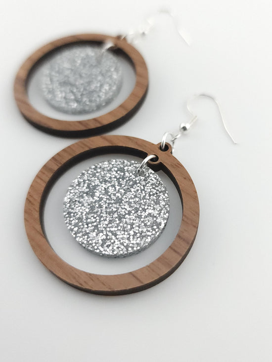 Walnut & Silver Sparkle Earrings