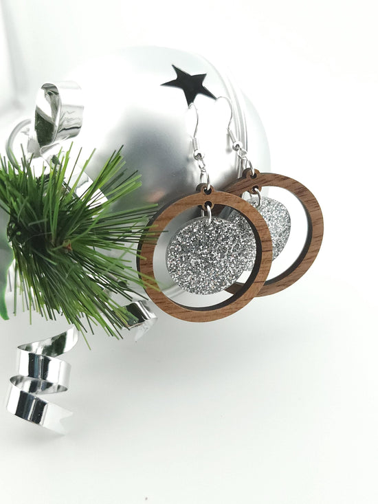 Walnut & Silver Sparkle Earrings