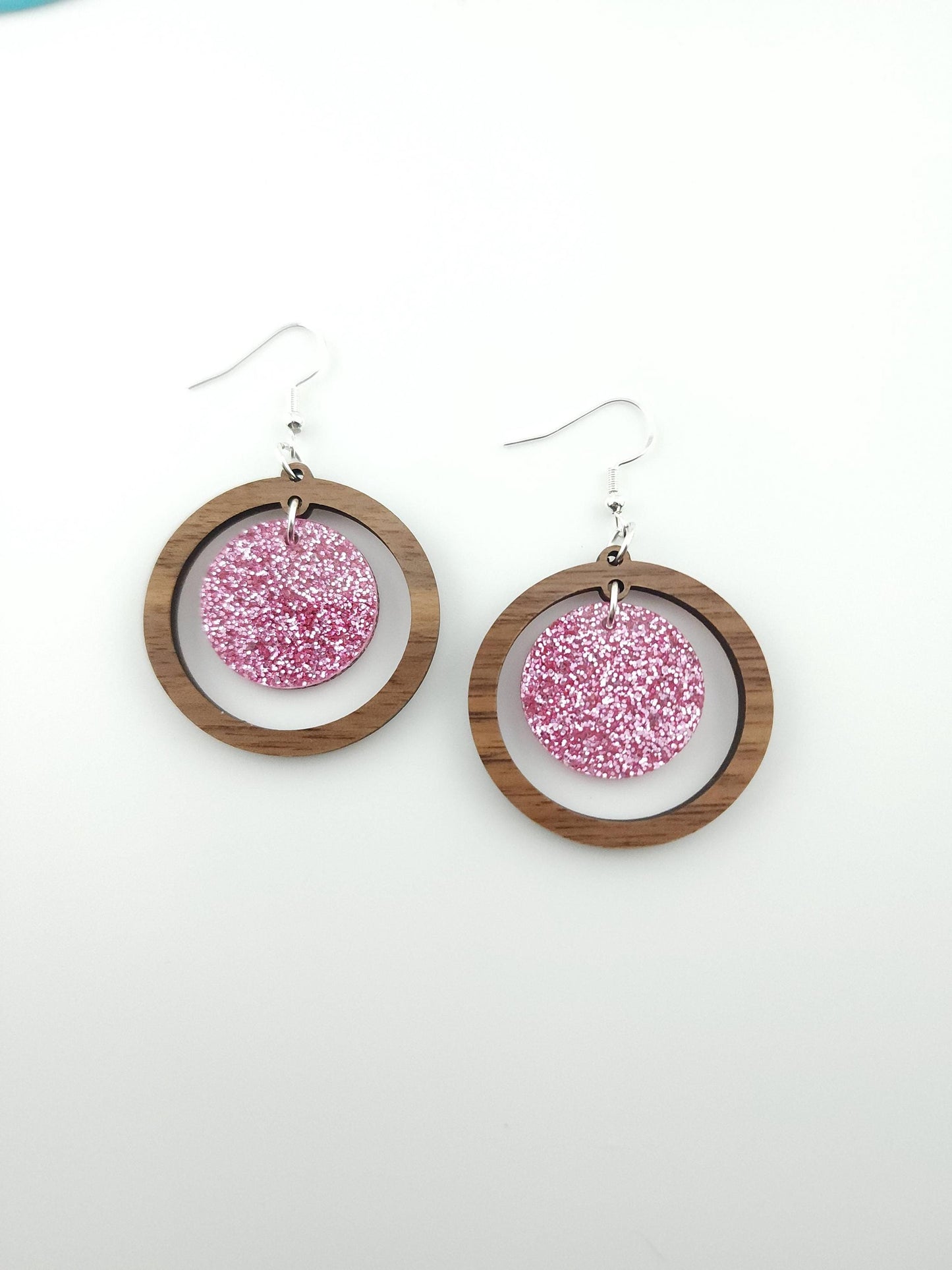 Walnut & Pink Sparkle Earrings